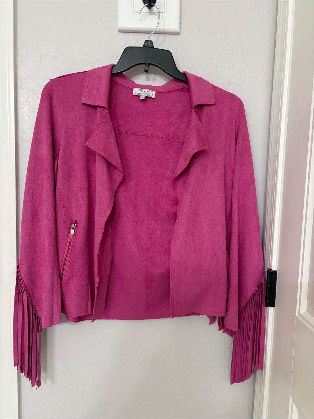 Wonderful and young Fuchsia Fringe Open-Front Jacket